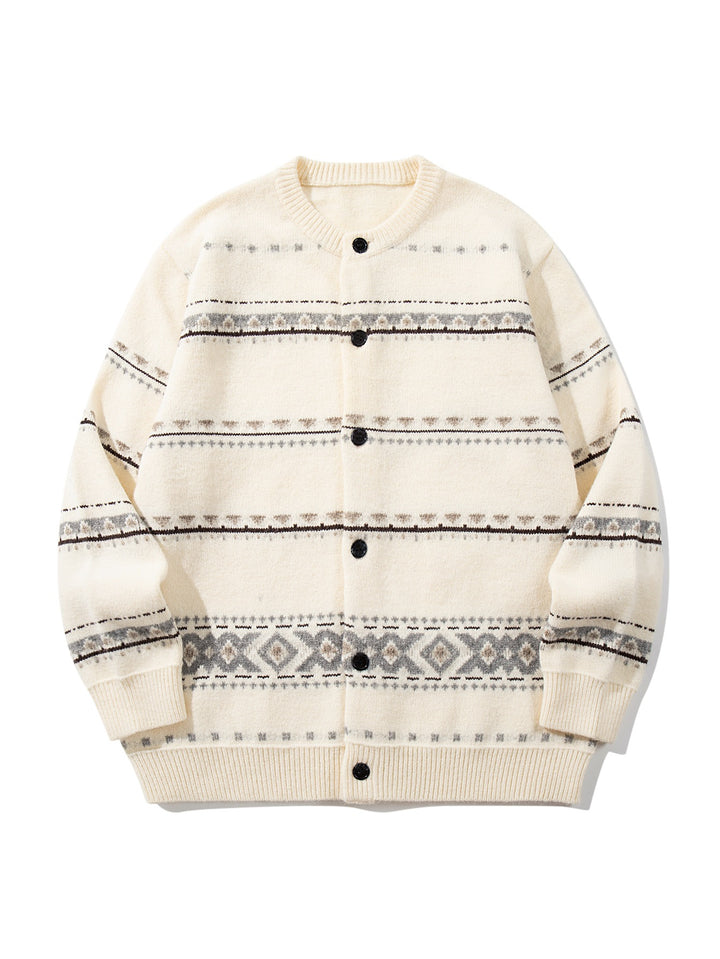Unisex Structured Jacquard Cardigan with Round Neckline, Oversized Fit and Button Placket Mune Fashion