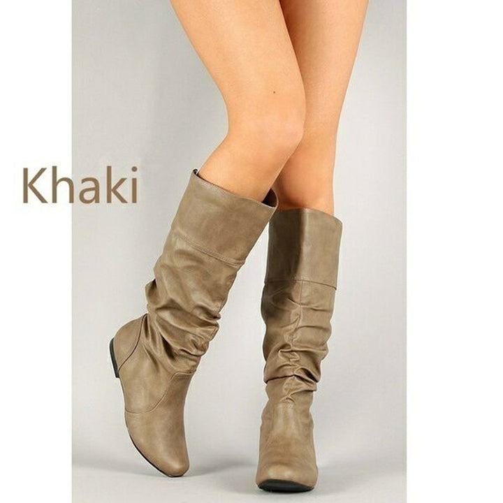 Women’s casual slouch boots with soft shaft, gathered design and flat comfort sole Mune Fashion