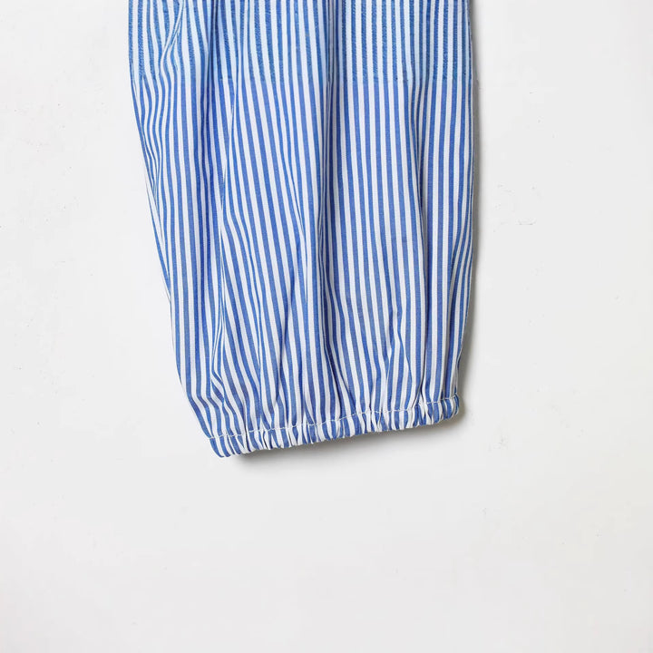 Women Striped Cropped Blouse with Square Neckline and Wide Balloon Sleeves Mune Fashion