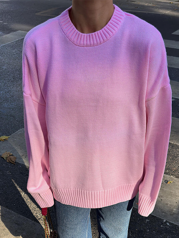 Women's Oversized Fine Knit Sweater with Round Neck & Extended Cuffs Mune Fashion