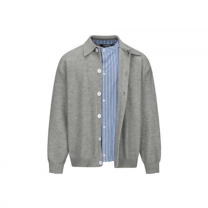 Men's knitted shirt jacket with shirt collar, full button placket and ribbed cuffs Mune Fashion