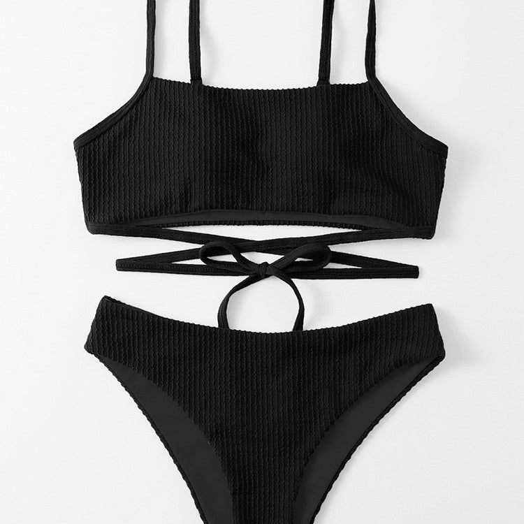 Women's Triangle Bikini Set with Adjustable Straps and Laced Detail Mune Fashion
