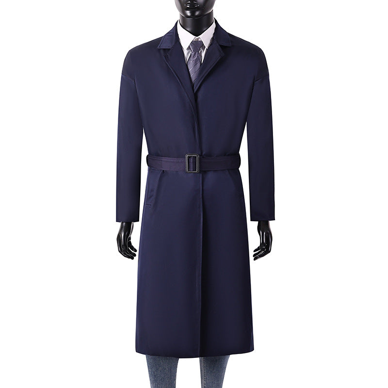 Men's Long Minimalist Trench Coat with Concealed Button Placket and Side Pockets Mune Fashion
