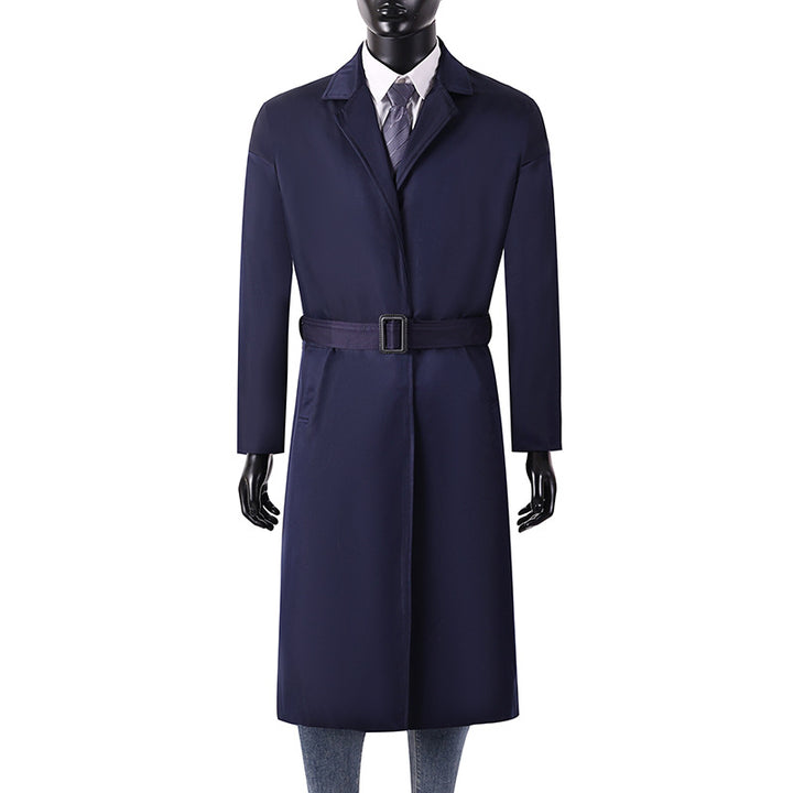 Men's Long Minimalist Trench Coat with Concealed Button Placket and Side Pockets Mune Fashion