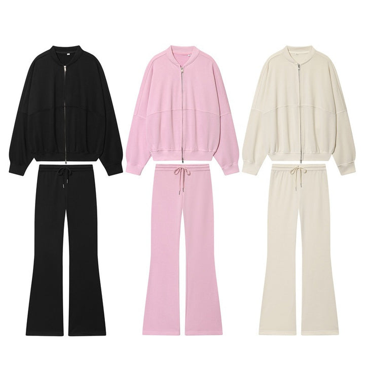Women's Oversized Sweat Jacket with Two-Way Zipper and Ribbed Hem Mune Fashion