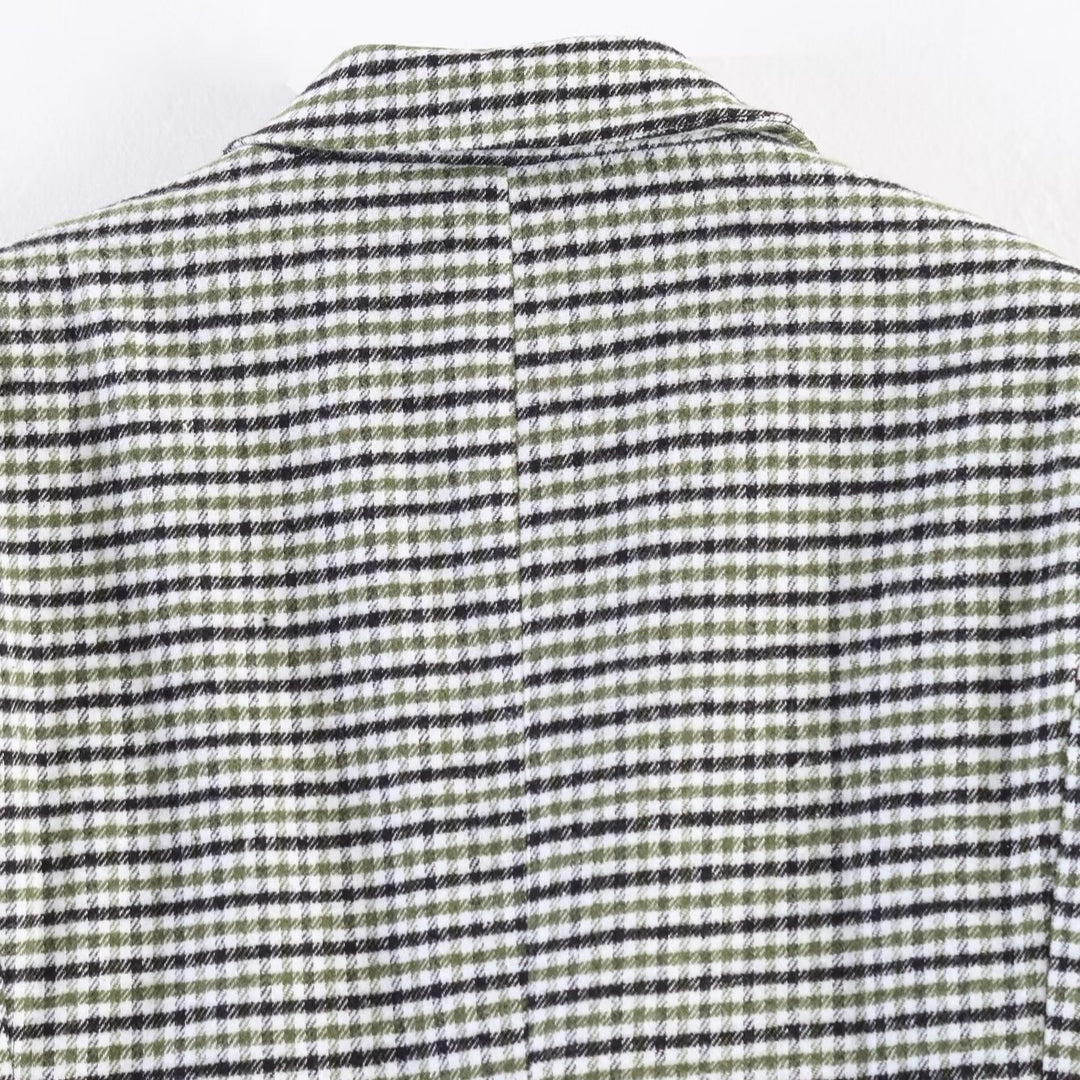 Women Double-Breasted Houndstooth Blazer with Tail Hem and Lapel Collar Mune Fashion
