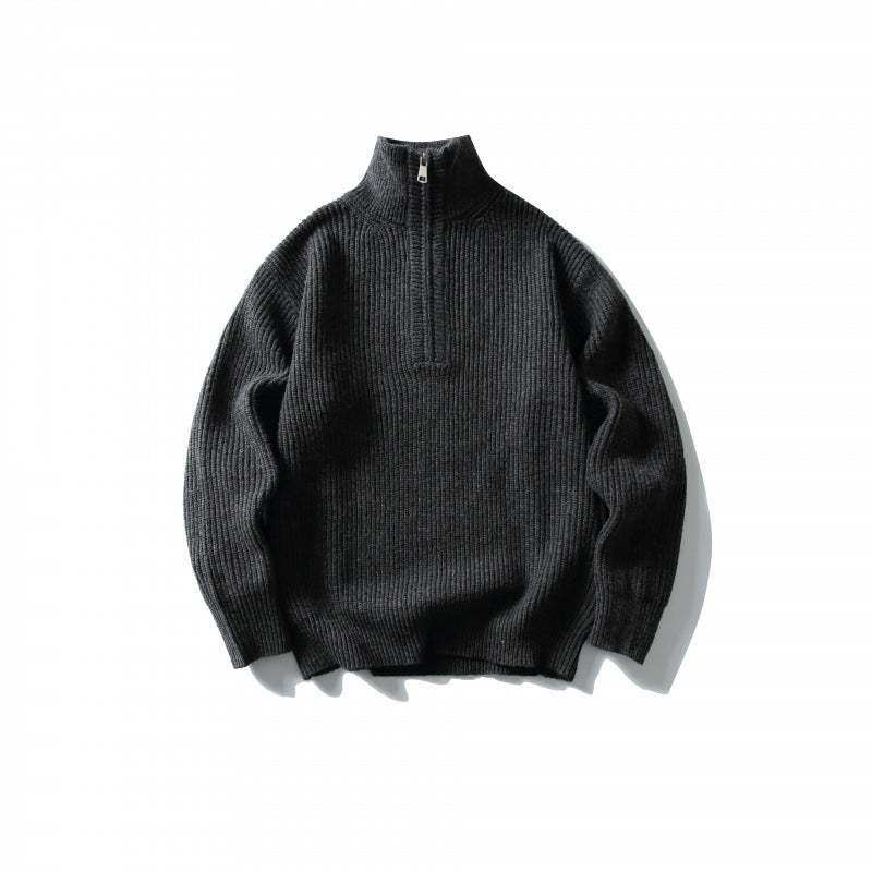 Unisex Structured Half-Zip Knit Sweater with High Stand-Up Collar and Ribbed Rib Knit Mune Fashion