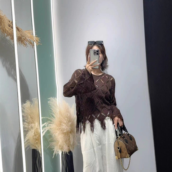 Women's Fashionable Knitted Sweater with Open Stitches Mune Fashion