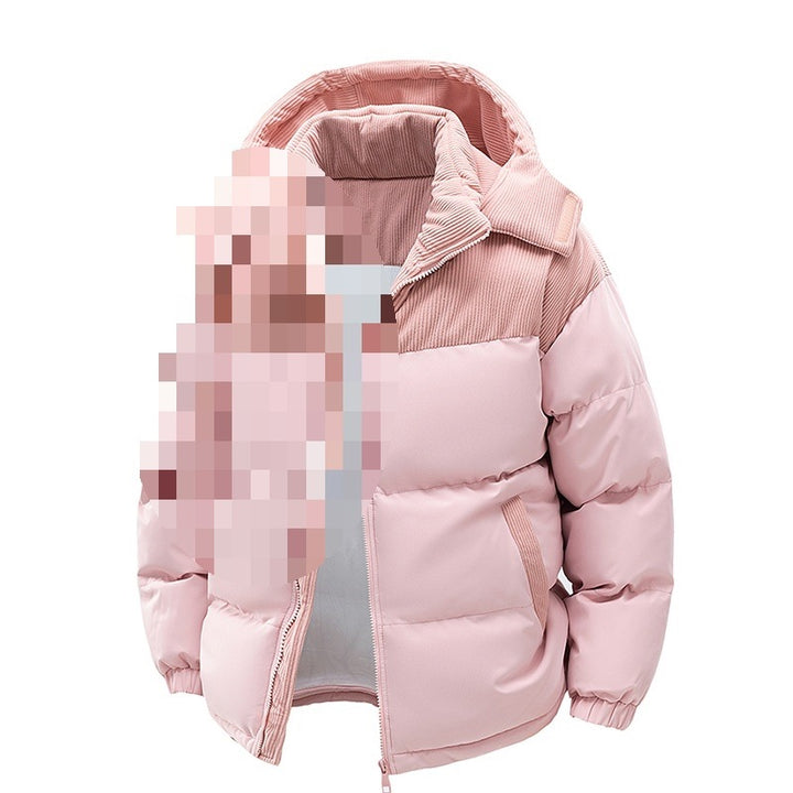 Ladies Thermo Puffer Short Jacket with Cord Shoulder and Hood Collar Mune Fashion
