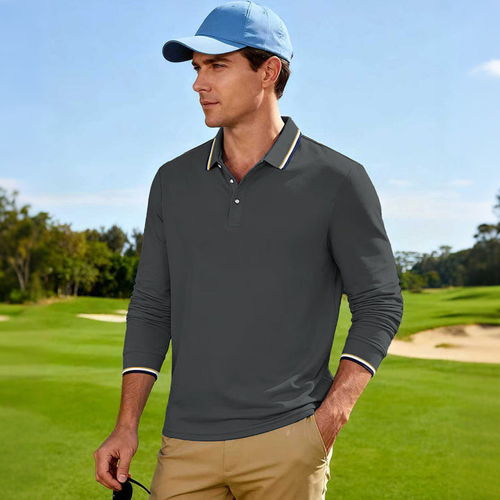 Men's Golf Performance Polo Shirt Long Sleeve Breathable with Contrast Collar Mune Fashion