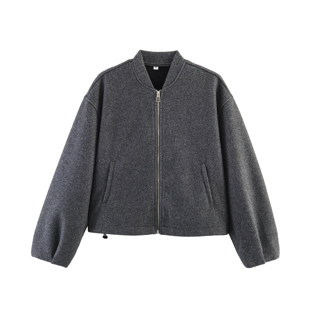 Women's Boxy Bomber Jacket with Stand-Up Collar, Dropped Shoulders and Concealed Zipper Mune Fashion