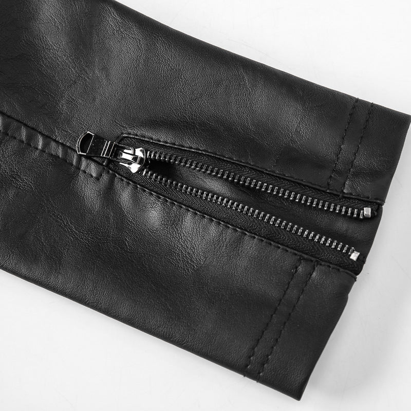 Men's motorcycle-inspired leather look jacket with stand-up collar and decorative seams Mune Fashion