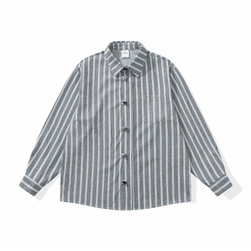 Unisex Oversized shirt jacket with vertical stripes, chest pocket, and boxy silhouette Mune Fashion