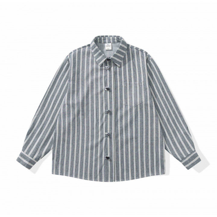 Unisex Oversized shirt jacket with vertical stripes, chest pocket, and boxy silhouette Mune Fashion