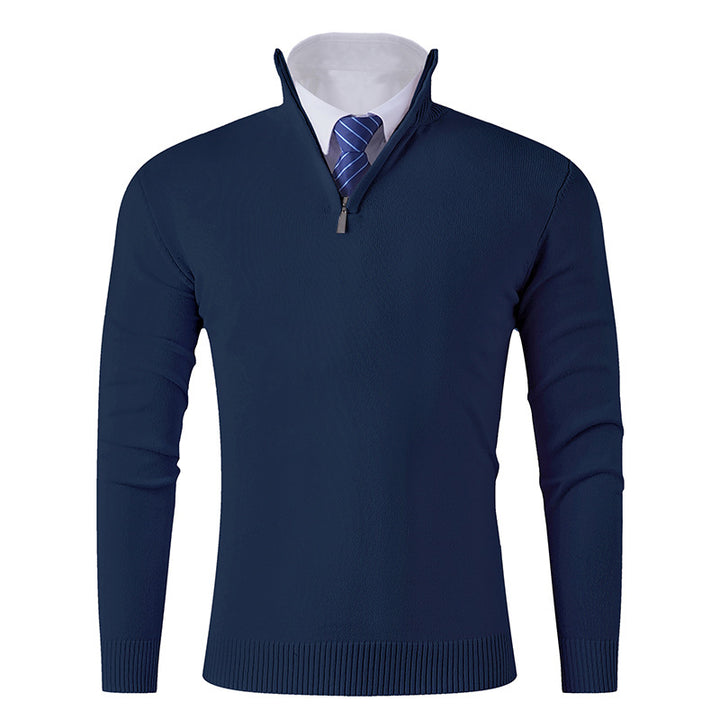 Men's Elegant Fine Knit Half Zip Sweater with Stand-Up Collar, Ribbed Hem and Slim Silhouette Mune Fashion