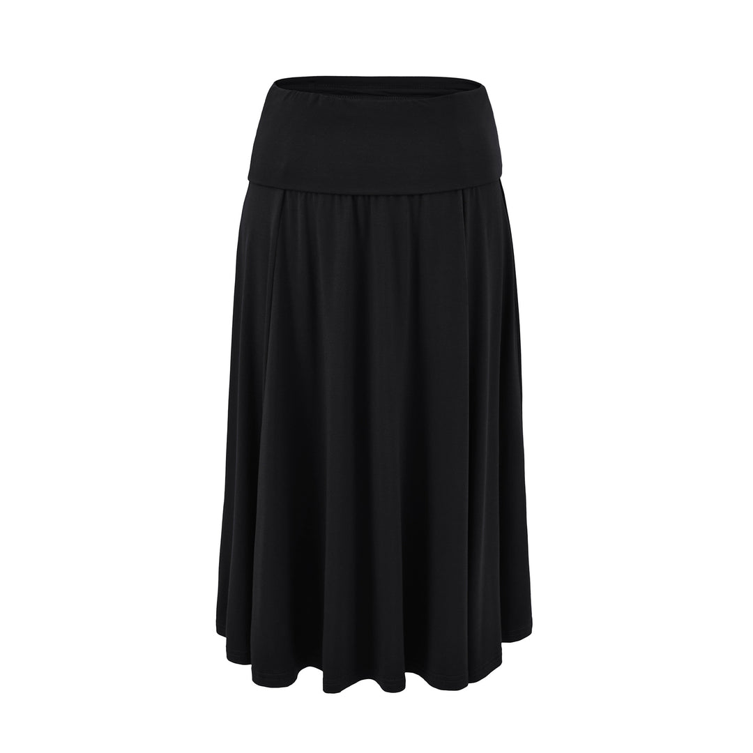 Women's Soft Jersey Maxi Skirt with Foldable Waistband and Flowing A-Line