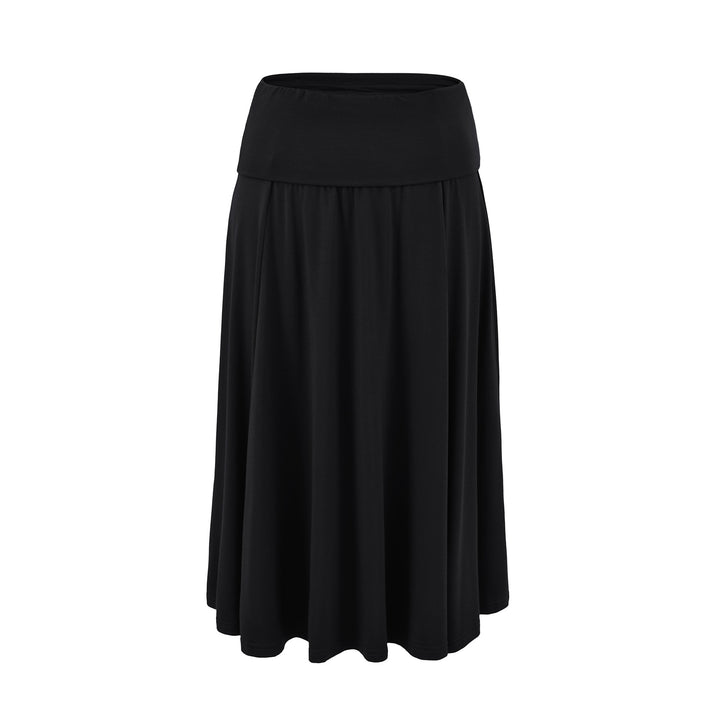 Women's Soft Jersey Maxi Skirt with Foldable Waistband and Flowing A-Line