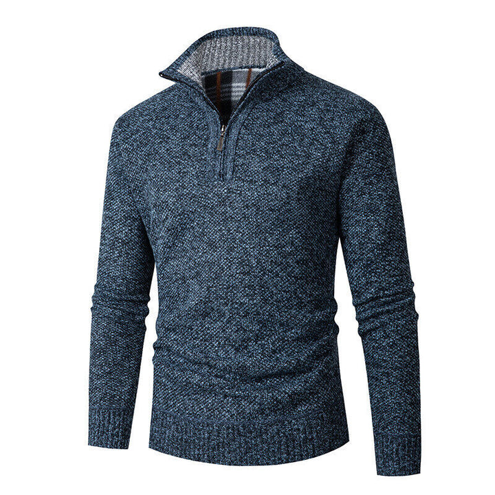 Men's chunky knitted half-zip pullover with stand-up collar and checked collar interior Mune Fashion