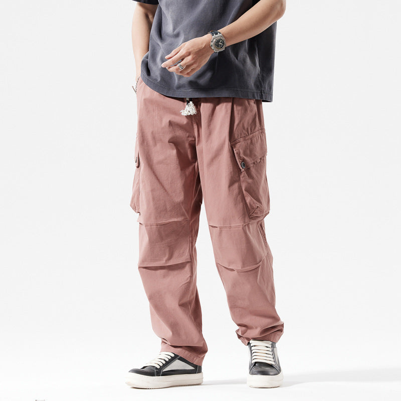 Men's Lightweight Relaxed Cargo Pants with Buttoned Flap Pockets and Decorative Drawstring Mune Fashion