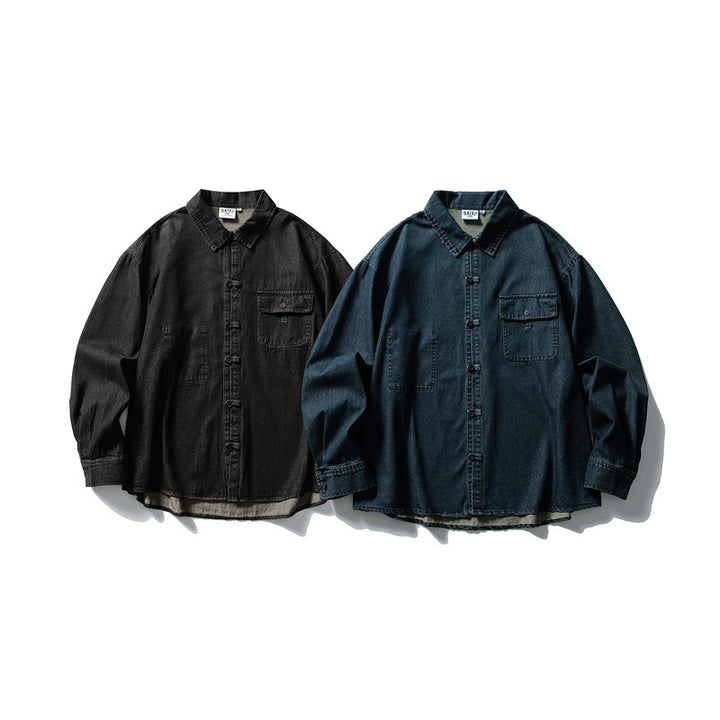 Men's Oversized Denim Jacket with Traditional Knot Buttons Mune Fashion
