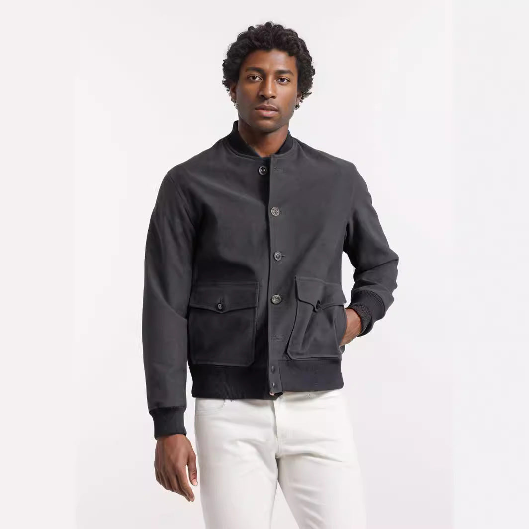 Men's bomber-style short jacket with button closure and flap pockets Mune Fashion