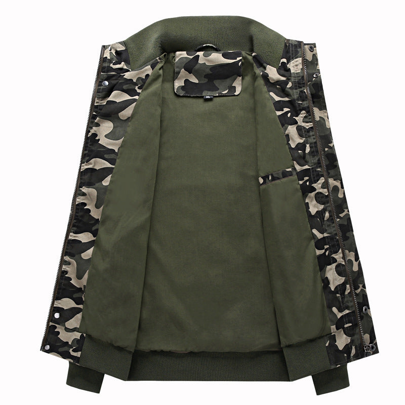Men's Camouflage Field Blouson in Urban Military Style with Ribbed Cuffs and Multiple Pockets Mune Fashion