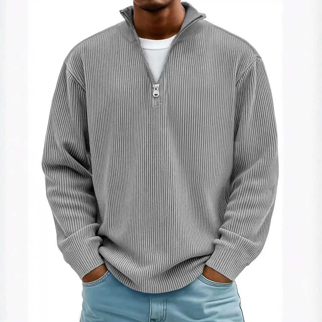 Men's ribbed knit pullover with half-zip and stand-up collar Mune Fashion