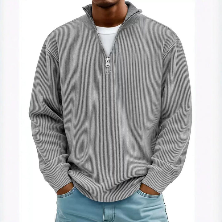 Men's ribbed knit pullover with half-zip and stand-up collar Mune Fashion