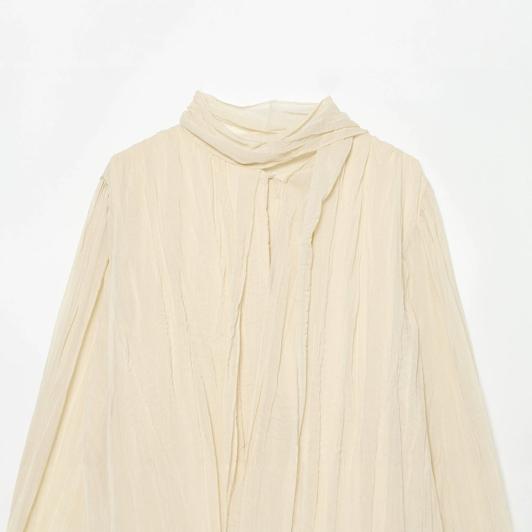 Women Light Blouse in Creased Look with Tie and Twisted Hem Mune Fashion