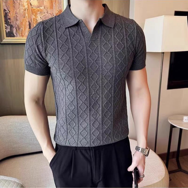 Men's Elegant Knitted Polo Shirt with Decorative Structure Mune Fashion