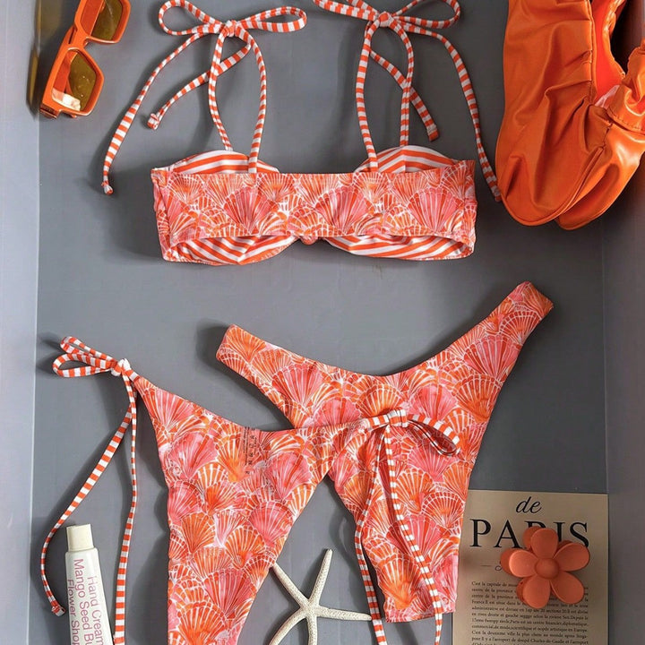 Women Bandeau Bikini with Ruffles and Side Ties Mune Fashion