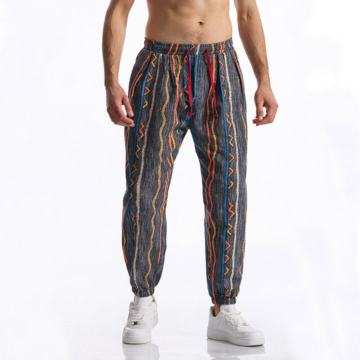 Men's patterned joggers in tapered fit with elastic waistband and drawstring Mune Fashion