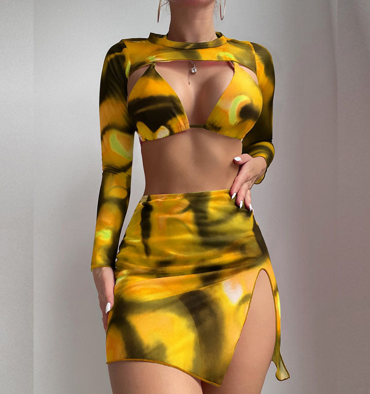 Women Triangle Bikini Set with long-sleeved top and high leg cut Mune Fashion