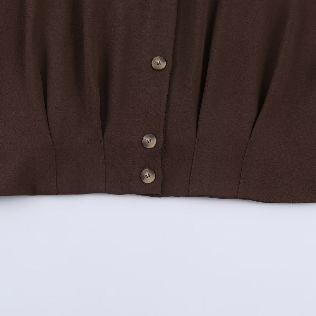 Women's Cropped Blouse with Epaulettes and Tailored Draping Mune Fashion