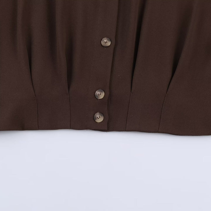 Women's Cropped Blouse with Epaulettes and Tailored Draping Mune Fashion