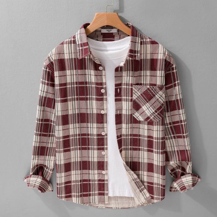 Men's Rustic Check Over Shirt made of soft cotton flannel with a patch chest pocket Mune Fashion