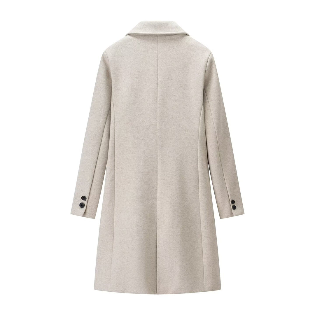 Ladies Elegant Longline Wool Blend Coat with Notched Collar and Welt Pockets Mune Fashion