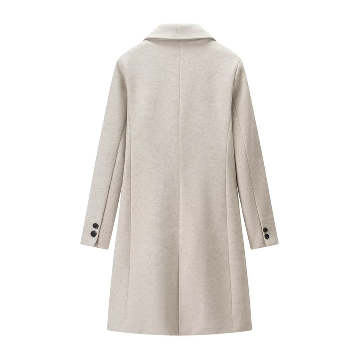 Ladies Elegant Longline Wool Blend Coat with Notched Collar and Welt Pockets Mune Fashion
