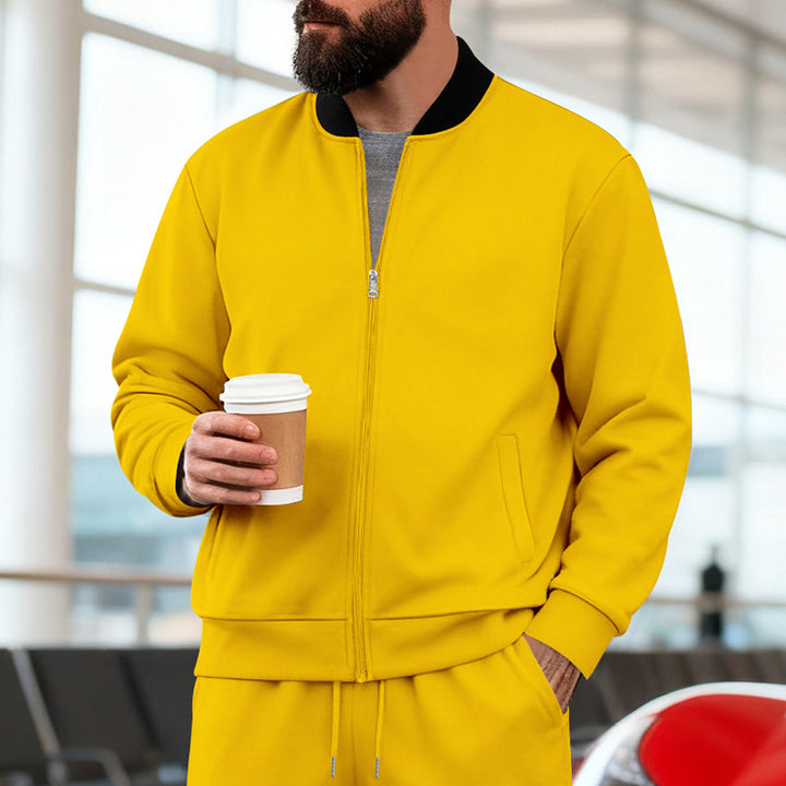 Men's Nan Urban Sweat Track Jacket with Stand Collar Concealed Zipper Elastic Rib Cuffs and Side Pockets Mune Fashion