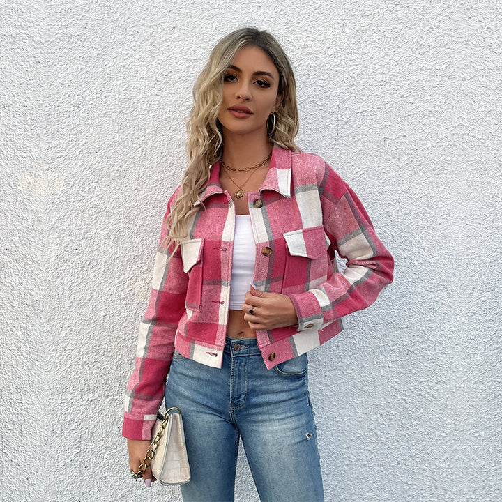 Ladies Checkered Casual Jacket Mune Fashion