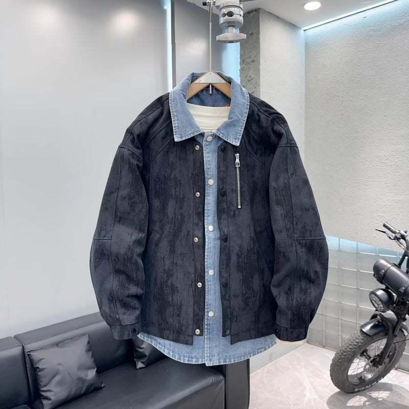 Men's Overshirt Jacket with Denim Interior Panel and Zippered Chest Pocket Mune Fashion