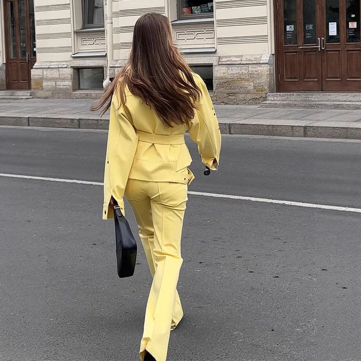 Women's Utility Blazer with Tie Belt and High-Waisted Trousers Mune Fashion