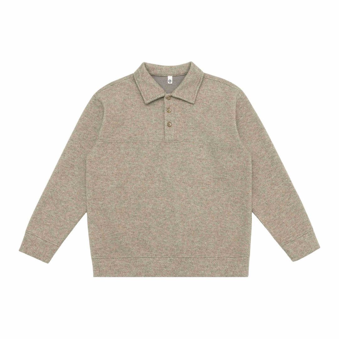 Unisex fine structure polo collar sweater with half button placket and ribbed hem Mune Fashion