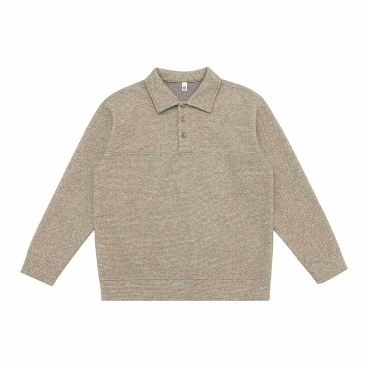 Unisex fine structure polo collar sweater with half button placket and ribbed hem Mune Fashion