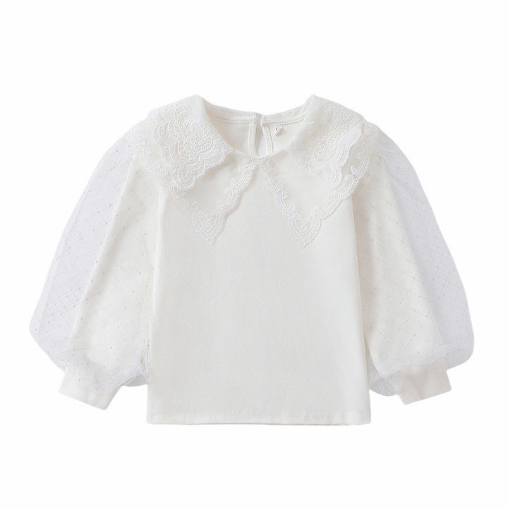 Girl blouse with romantic tulle sleeves and elegant lace accents Mune Fashion