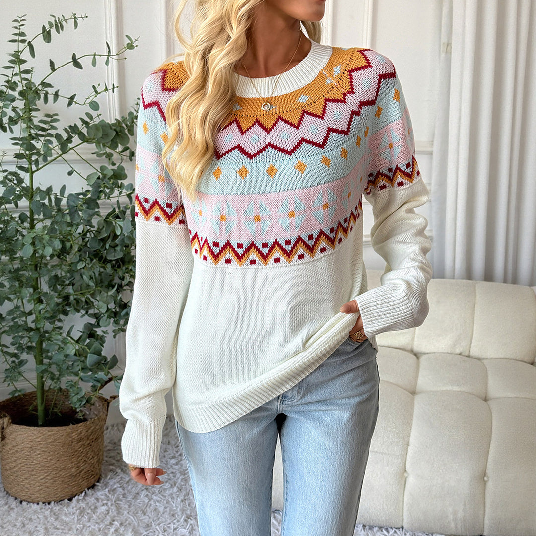 Women's patterned knit sweater with round neckline and Fair Isle motif Mune Fashion