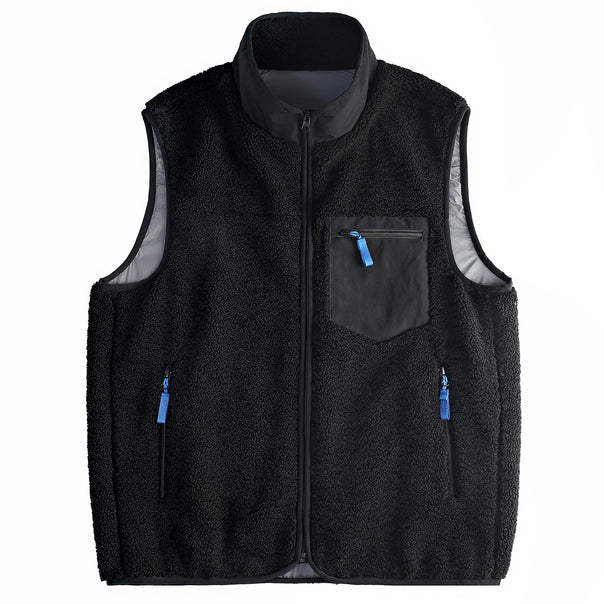 Men's Sherpa fleece vest with stand-up collar, zipper and chest pocket Mune Fashion
