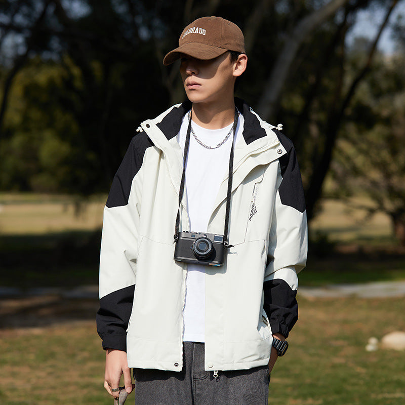 Women two-layer water-repellent outdoor jacket with hood, waist adjustment and contrast piping Mune Fashion