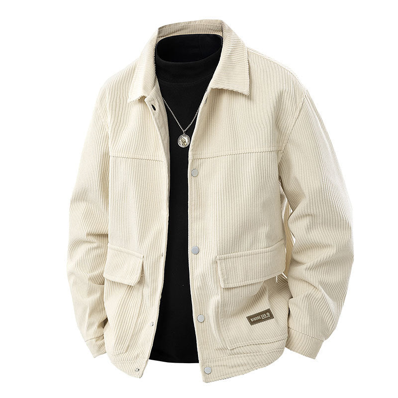 Men's  relaxed corduroy chore jacket with patch flap pockets and metal snap front Mune Fashion