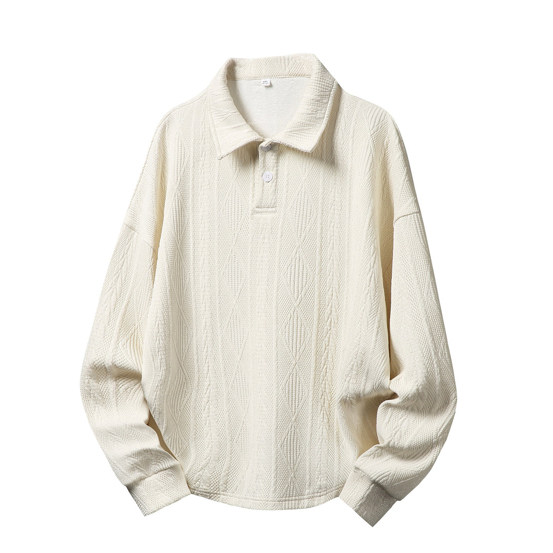 Unisex Oversize Knitted Polo Shirt with Henley Button Placket and Textured Knit Mune Fashion